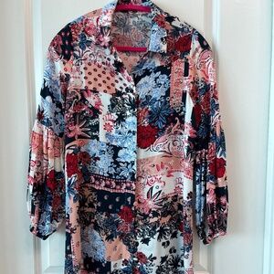 ELA Floral Patchwork Long Shirt Dress – Size 6